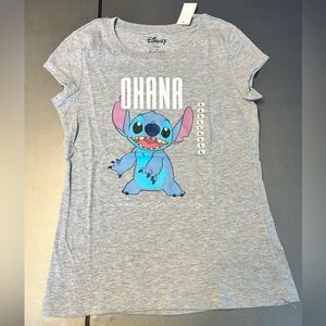 Disney Girls Gray Stitch Ohana Means Family Short Sleeve T-Shirt Large